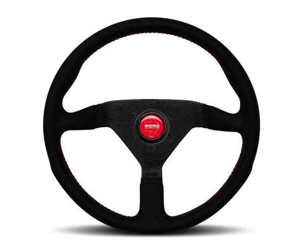 Momo Montecarlo Alcantara Steering Wheel 320 mm - Black/Red Stitch/Black Spokes