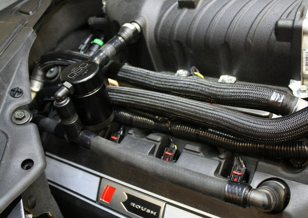 J&L Oil Separator 3.0 Passenger Side, Black Anodized (2011-14 Mustang GT w/ Roush/Whipple/FRPP/VMP Supercharger; 2015-17 Mustang GT with Roush/VMP Supercharger)